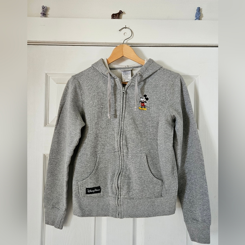 Disney Parks Gray Kids Zip-Up Hoodie with Embroidered Mickey Mouse. Youth Size M